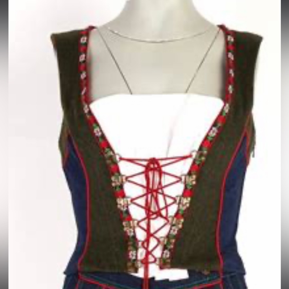 Rare VTG D & G Dolce & Gabbana Dirndl Denim Wool Bustier Size 42 - Picture 13 of 16